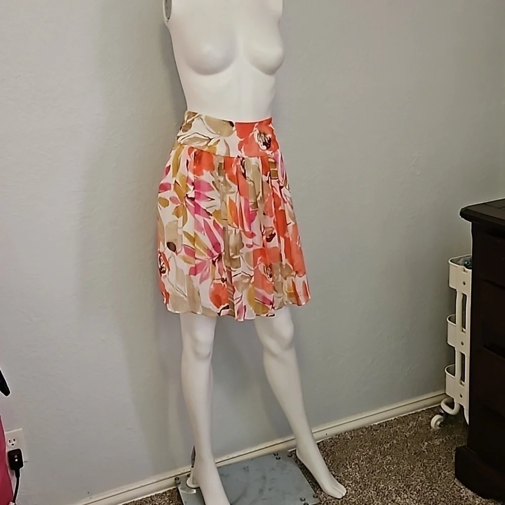 VTG CHAUS 1990s Floral Tropical Pleated Chiffon Fairycore Mini Circle Tiki Skirt